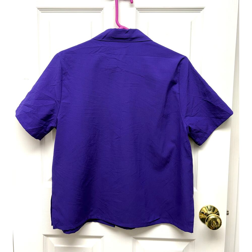 BonWorth Blouse Vintage Purple Size XS Oversized Measures M Petite Short Sleeve - Picture 2 of 4